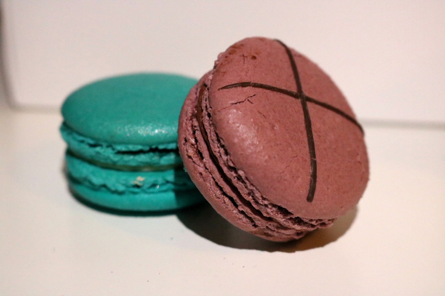 Swizzle and Black Raspberry Chocolate macarons